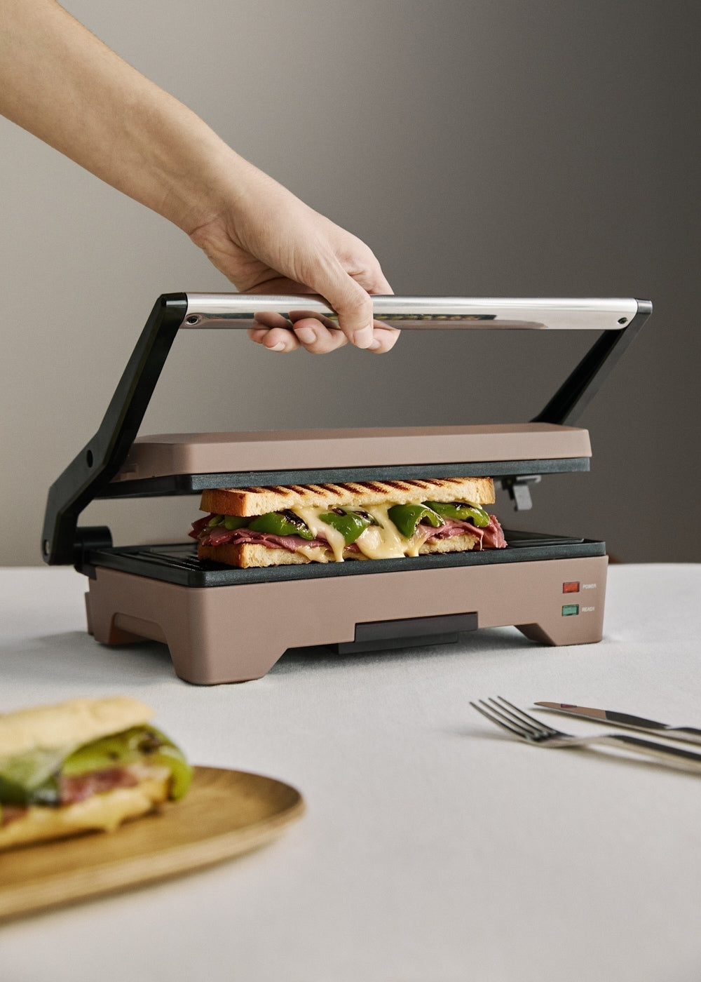 Stone Grill Easy - Grill & Presse-Panini Multifonction 1600W Ouverture À 180° - Moka