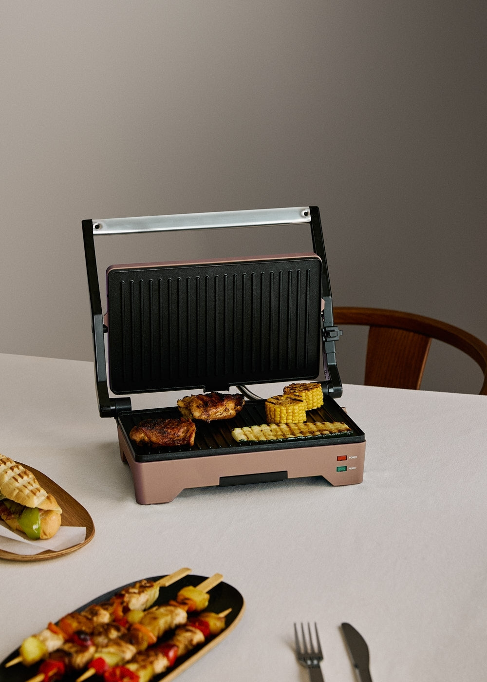 Stone Grill Easy - Grill & Presse-Panini Multifonction 1600W Ouverture À 180° - Moka