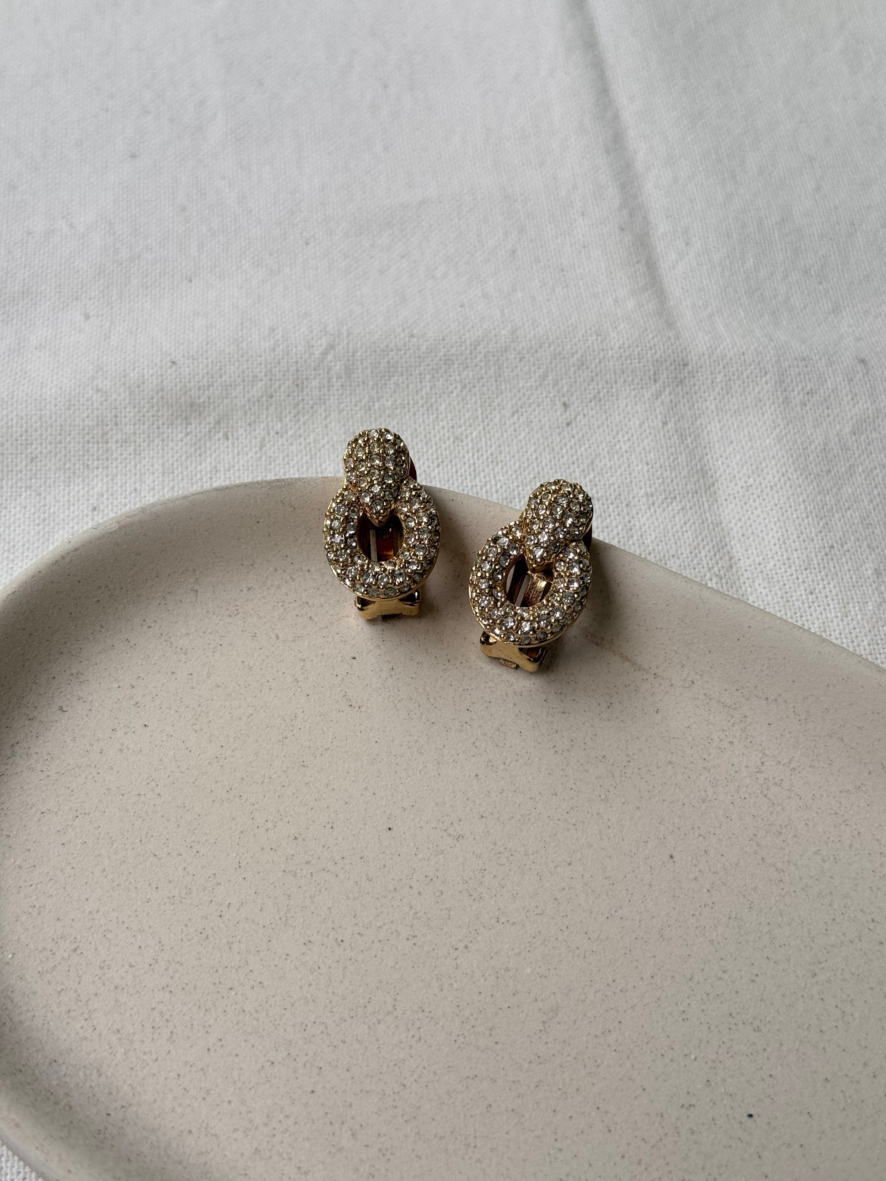 Pendientes Christian Dior Vintage - Eslabón Con Pavado De Strass