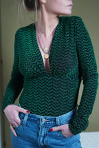 Mia Sequined Bodysuit Green/Black