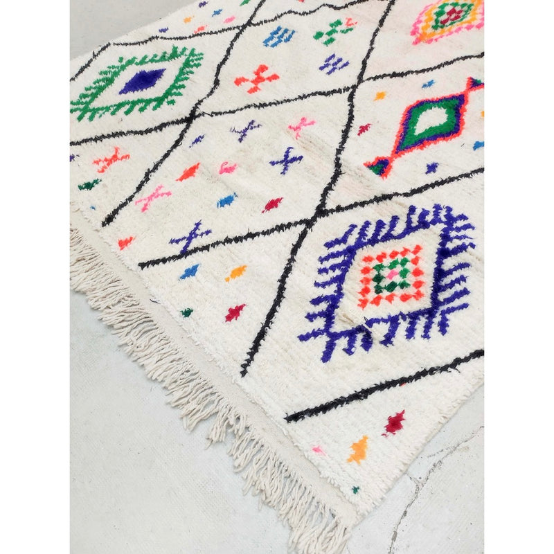 Tapis Berbère Marocain Azilal - Ecru À Motifs Colorés