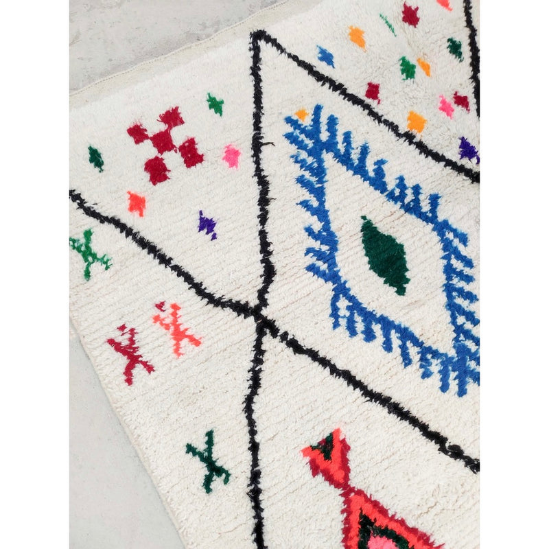 Tapis Berbère Marocain Azilal - Ecru À Motifs Colorés