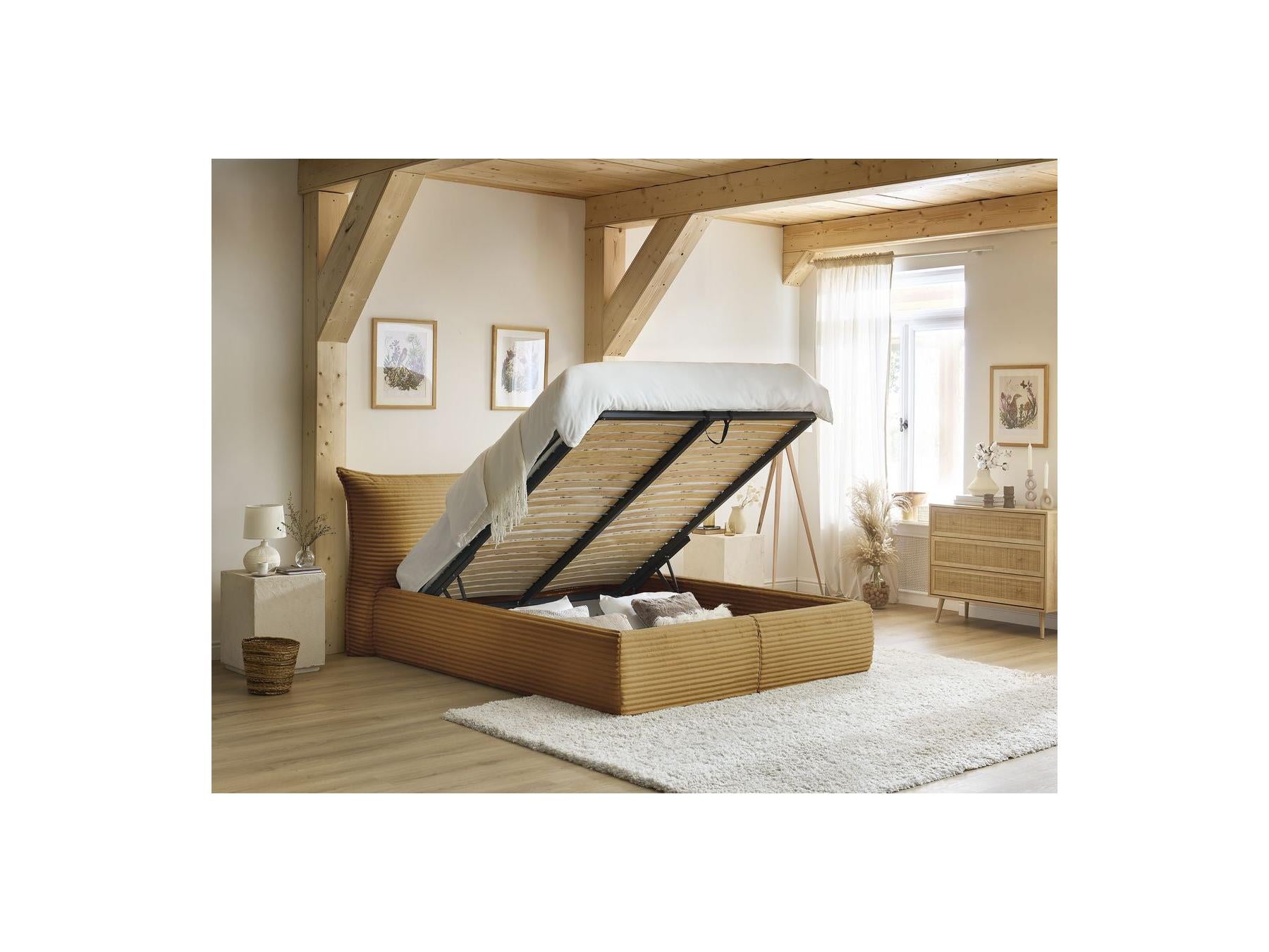 Jade - Storage Bed with Pillow-Effect Headboard - Soft Wide-Ribbed Corduroy