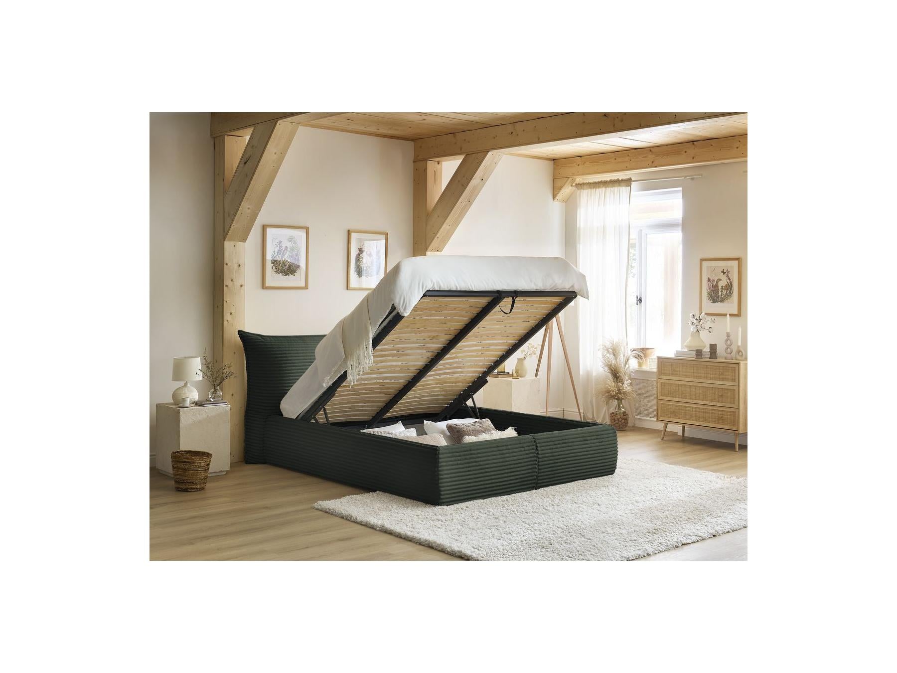 Jade - Storage Bed with Pillow-Effect Headboard - Soft Wide-Ribbed Corduroy