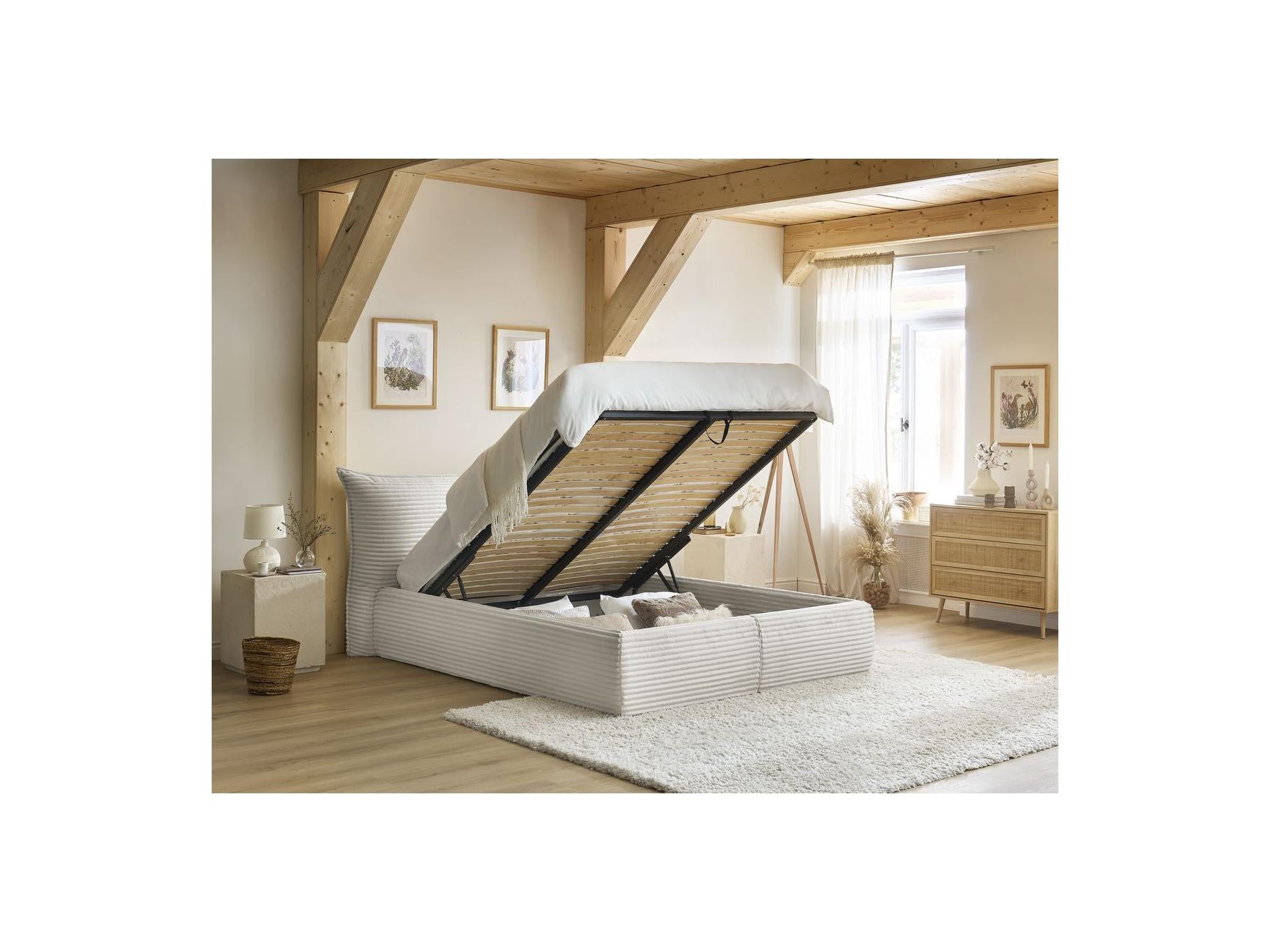 Jade - Storage Bed with Pillow-Effect Headboard - Soft Wide-Ribbed Corduroy