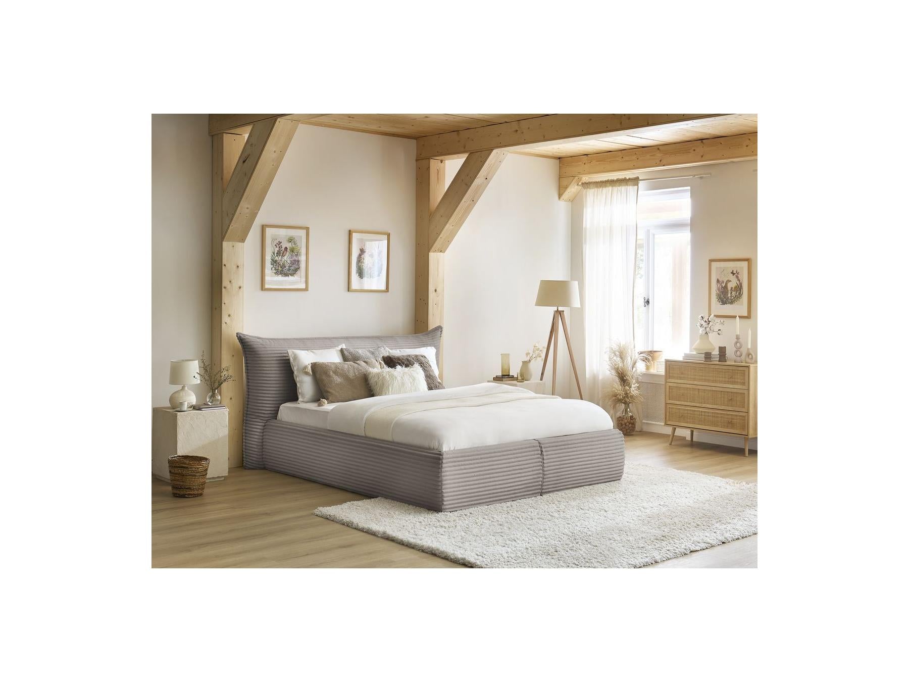 Jade - Storage Bed with Pillow-Effect Headboard - Soft Wide-Ribbed Corduroy