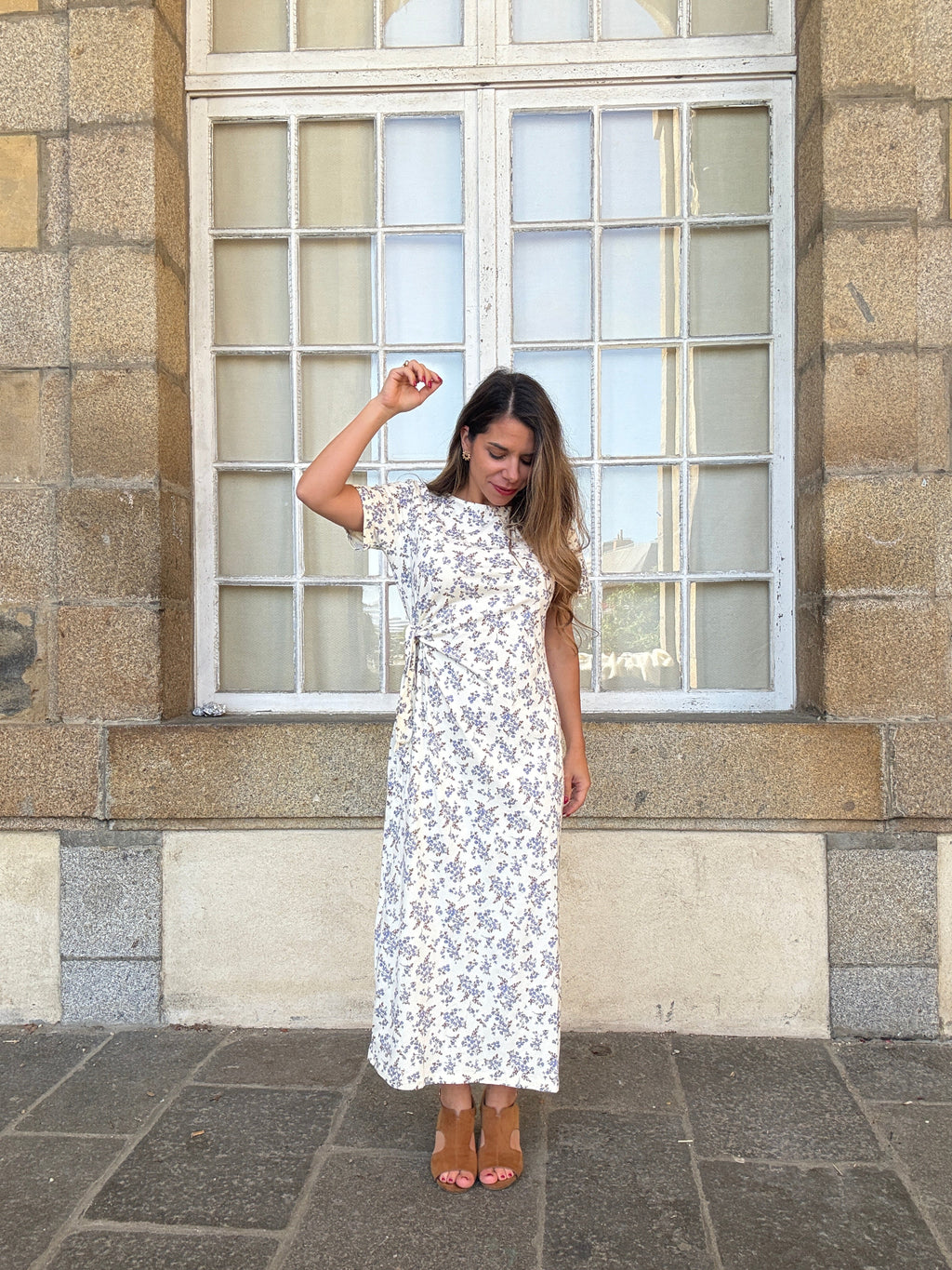 Robe Longue À Noeud Lucia Bleue