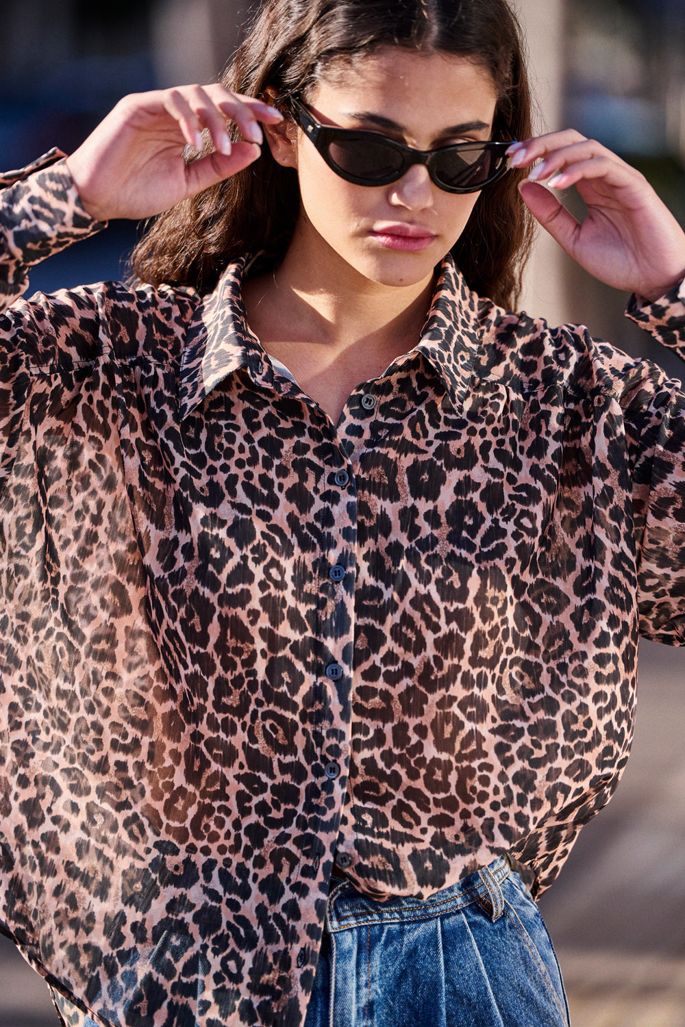 Charlize Shirt - Leopard Print Veil