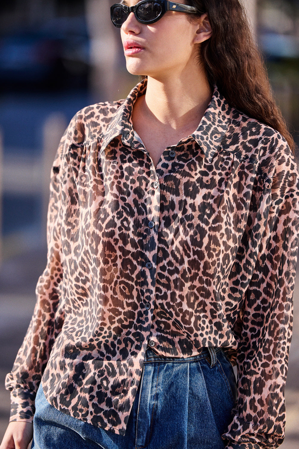 Charlize Shirt - Leopard Print Veil