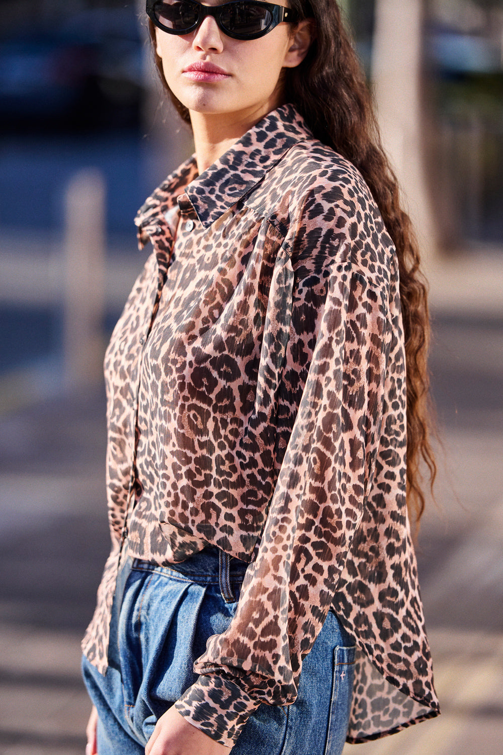 Charlize Shirt - Leopard Print Veil