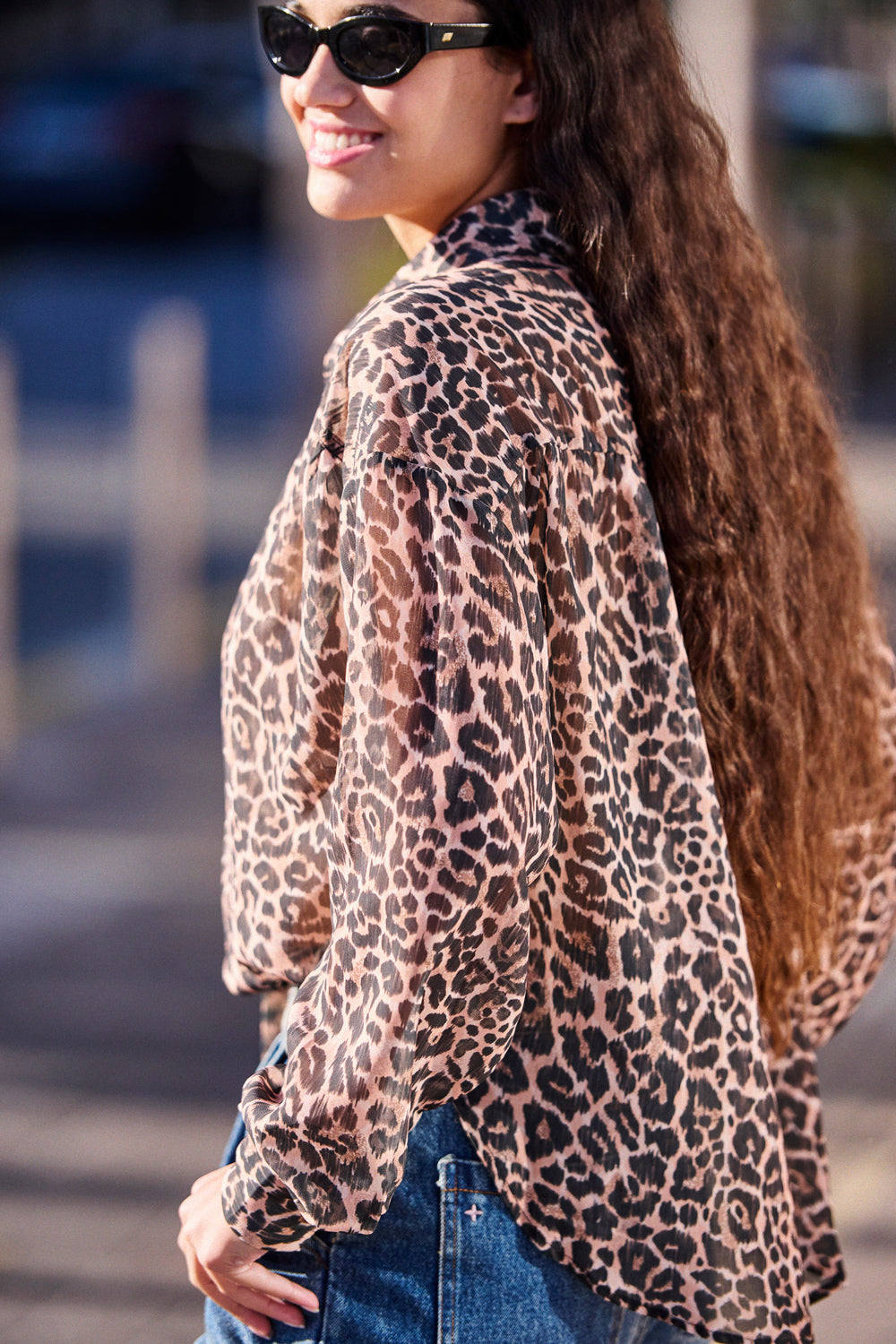 Charlize Shirt - Leopard Print Veil
