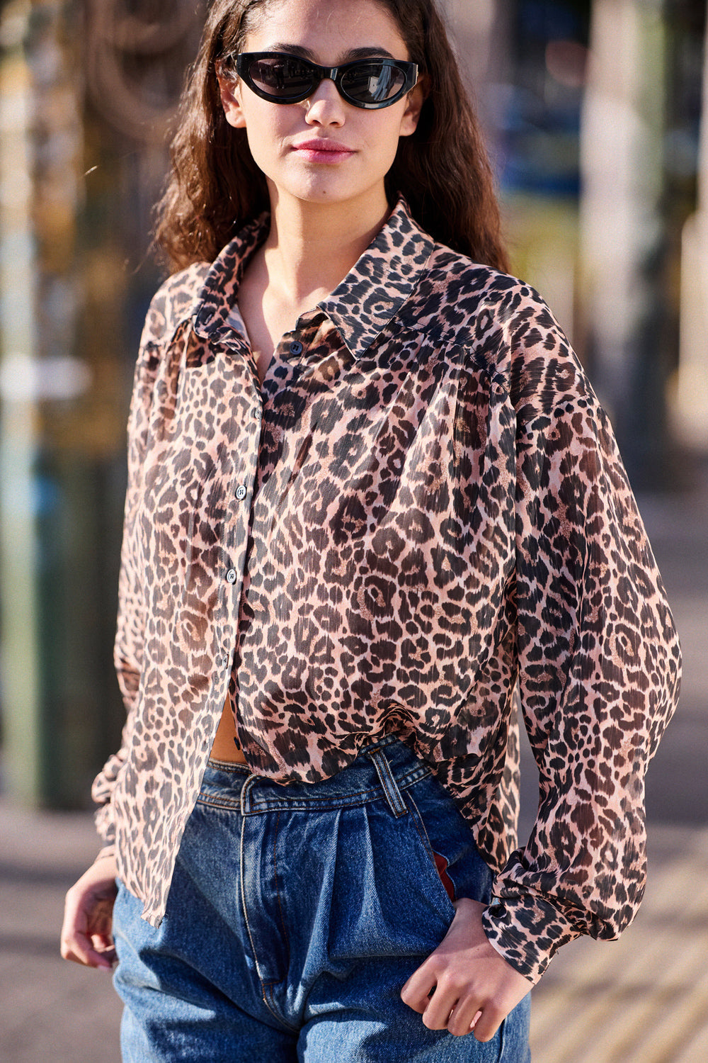 Charlize Shirt - Leopard Print Veil