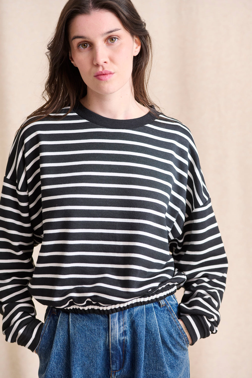 Nola Sweatshirt - Black with White Stripes
