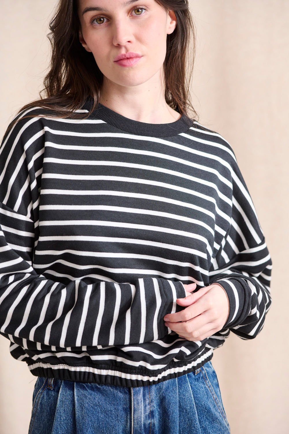 Nola Sweatshirt - Black with White Stripes
