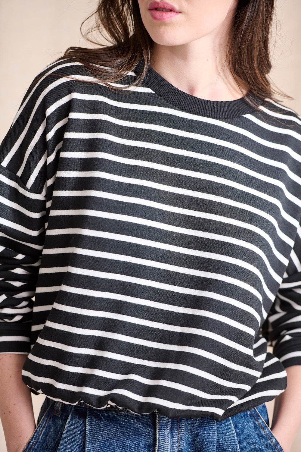 Nola Sweatshirt - Black with White Stripes