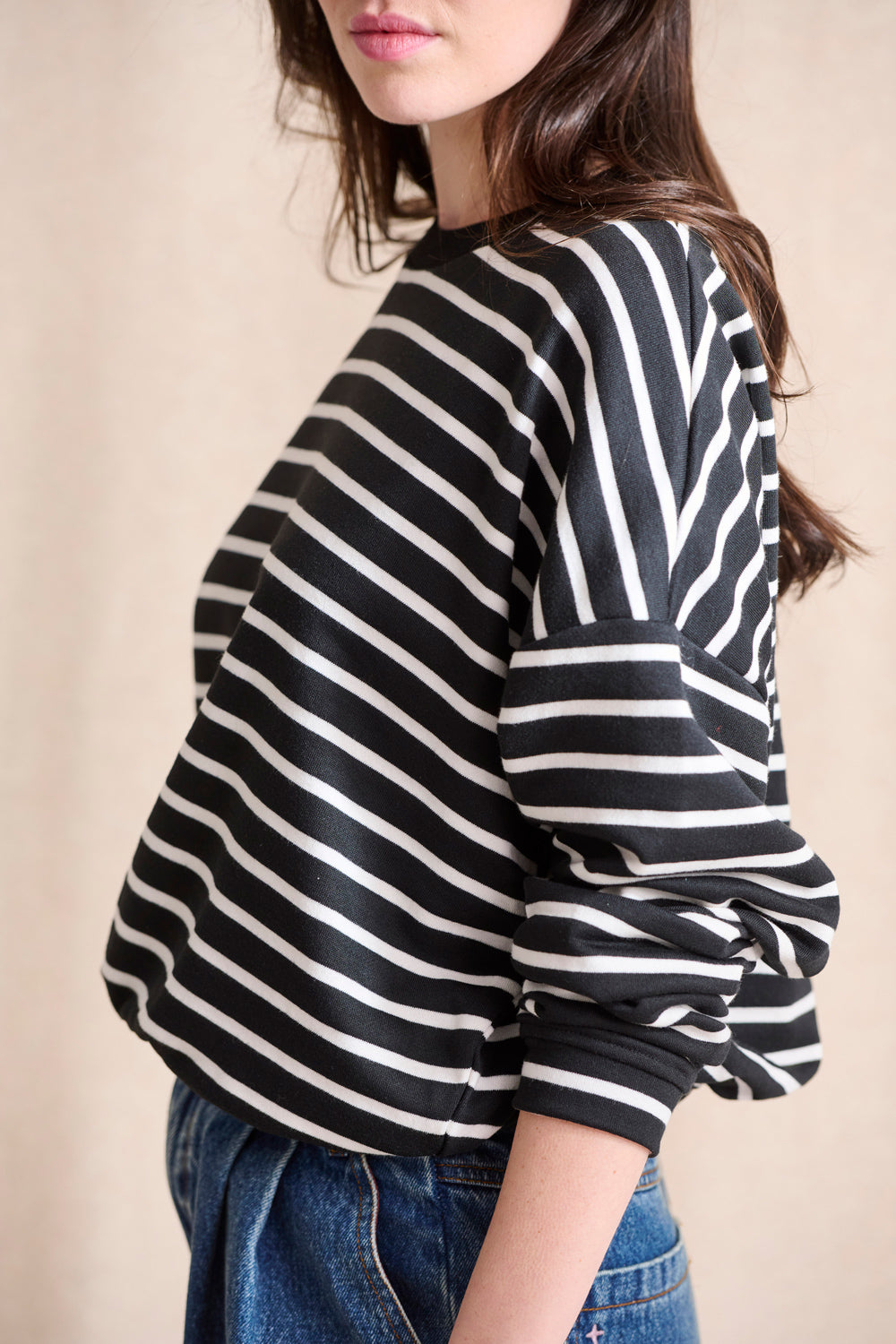 Nola Sweatshirt - Black with White Stripes