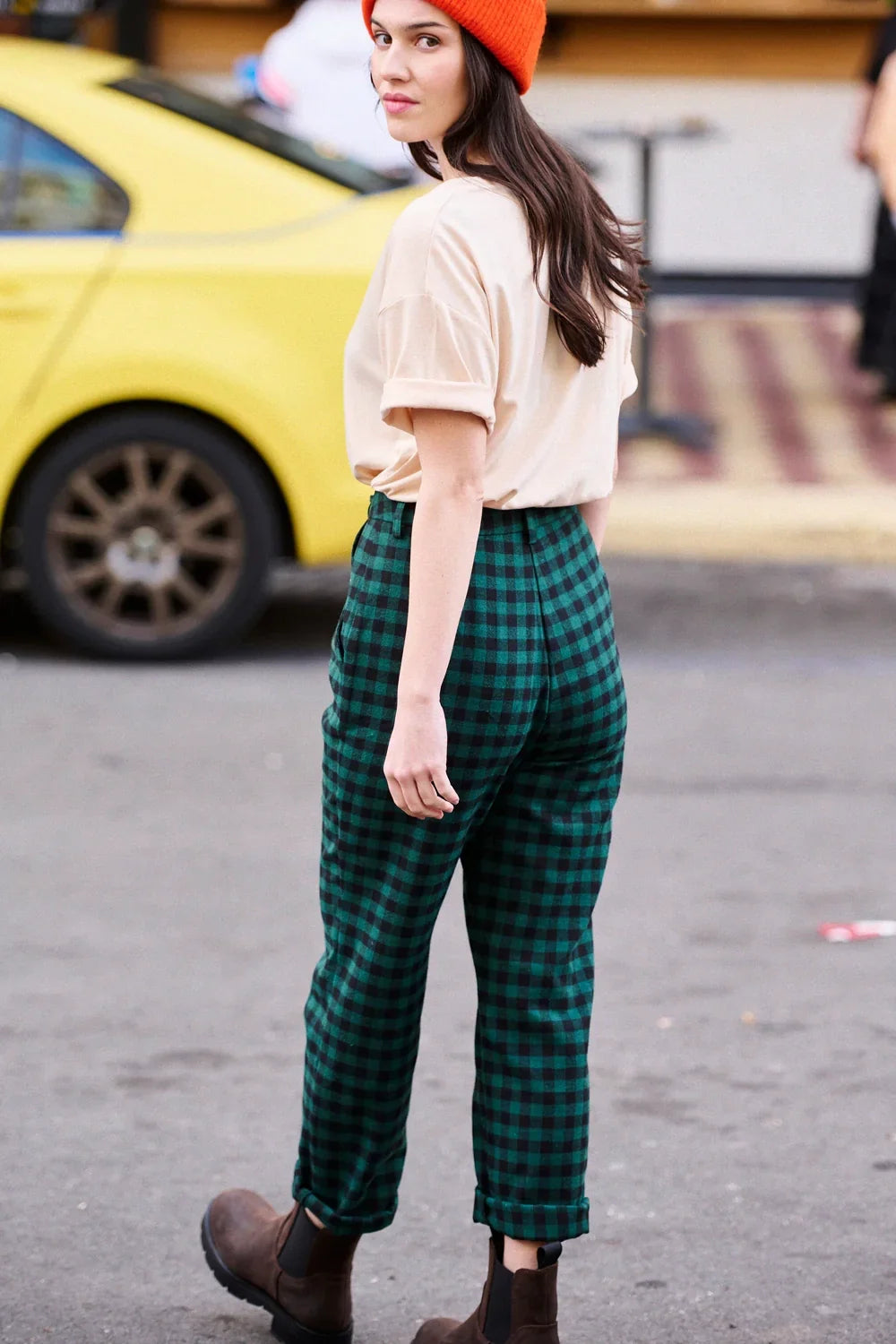 Paulin Trousers - Green with Black Checks