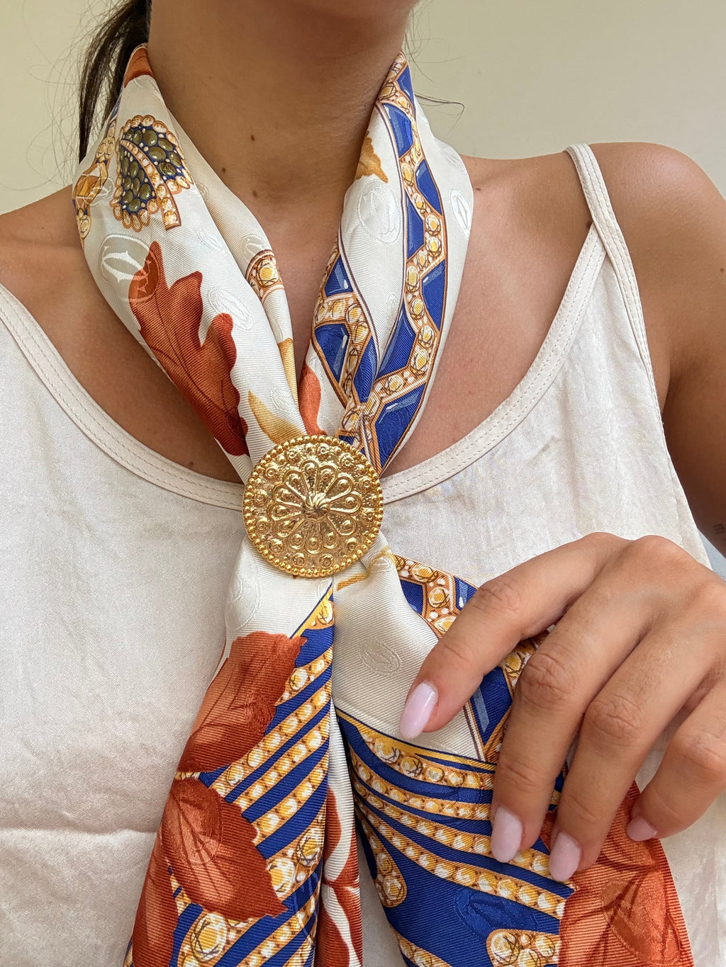 Anneau De Foulard Vintage - Rosace Dorée