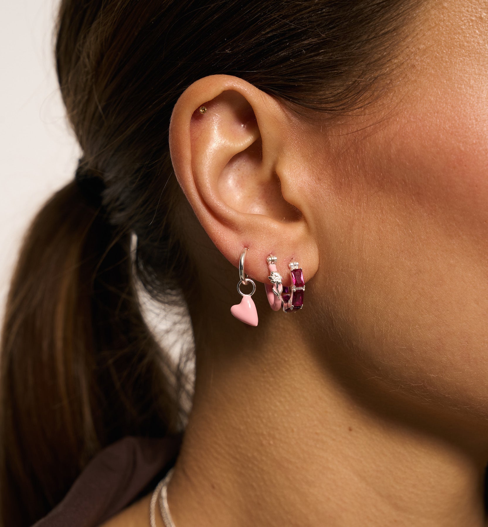 Anneau D'Oreille Rose Heart Beat (À L'Unité)
