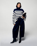 Striped Roll-Neck Jumper - Navy - Women