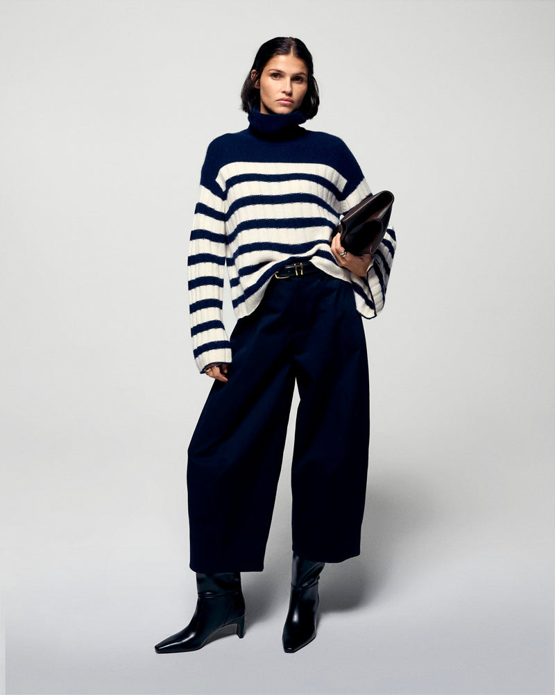 Pull Col Roulé Marinière - Navy - Femme