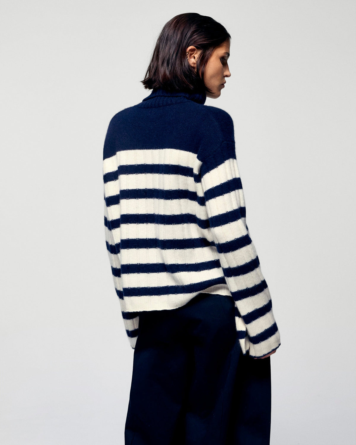 Striped Roll-Neck Jumper - Navy - Women
