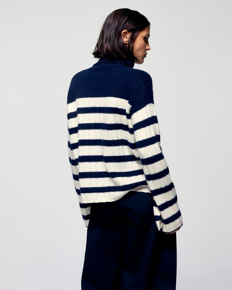 Pull Col Roulé Marinière - Navy - Femme