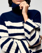 Striped Roll-Neck Jumper - Navy - Women