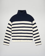 Striped Roll-Neck Jumper - Navy - Women