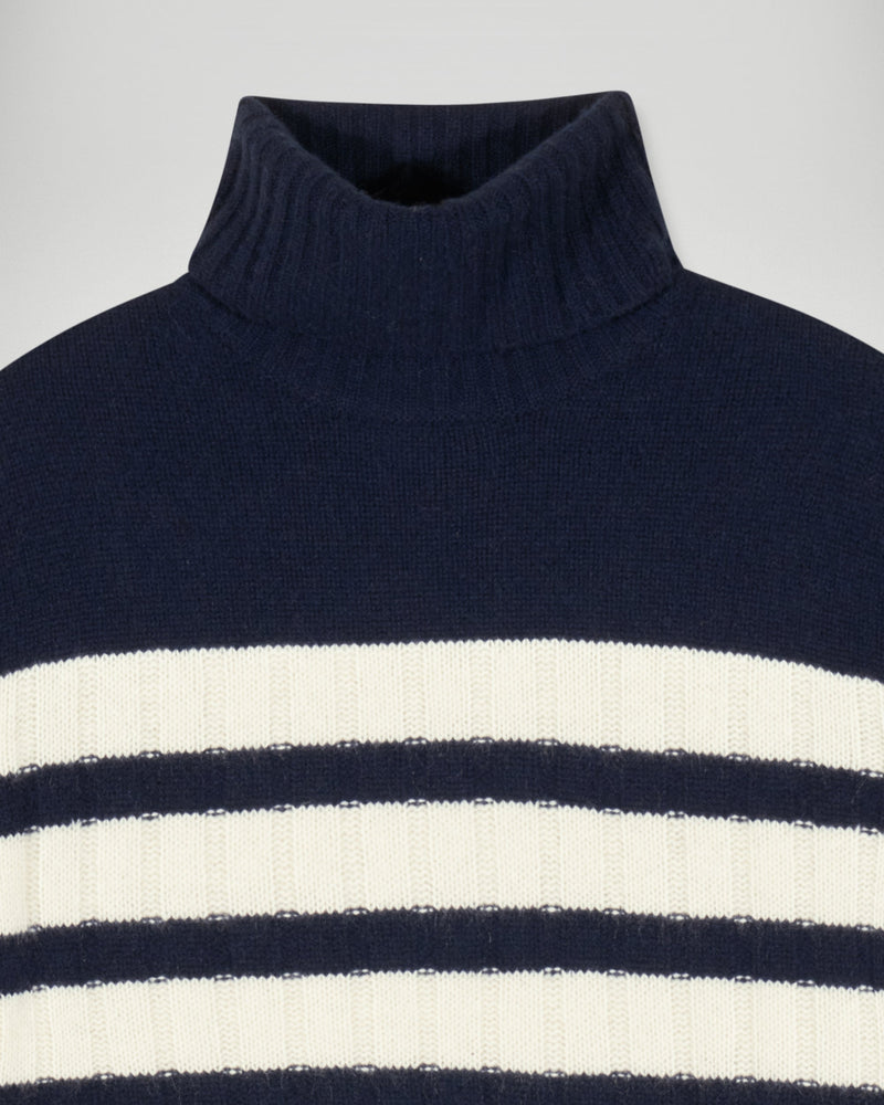 Pull Col Roulé Marinière - Navy - Femme