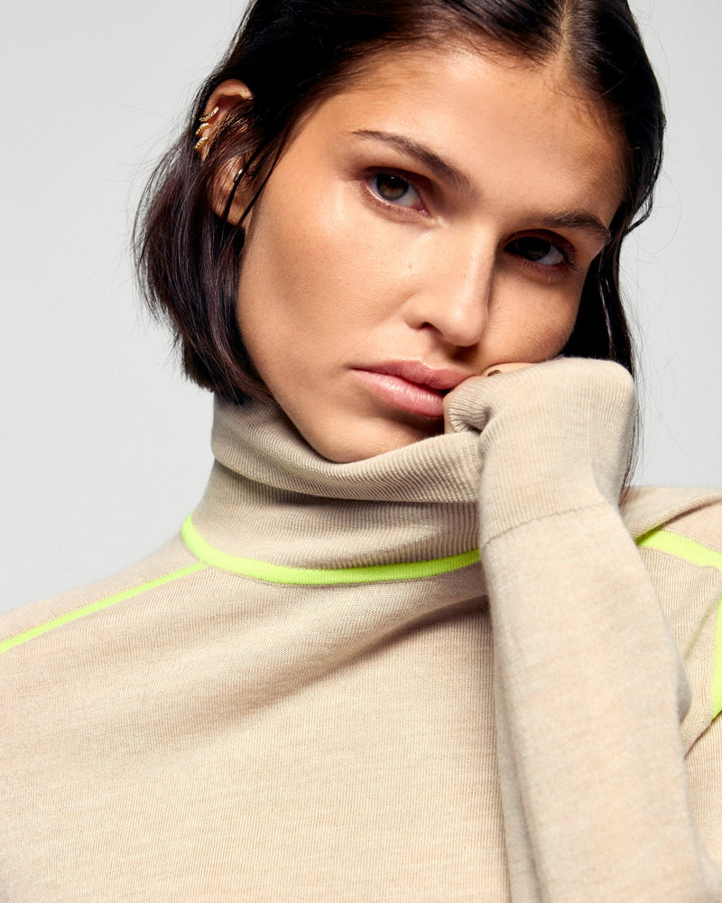 Pull Col Roulé - Beige Chiné - Femme