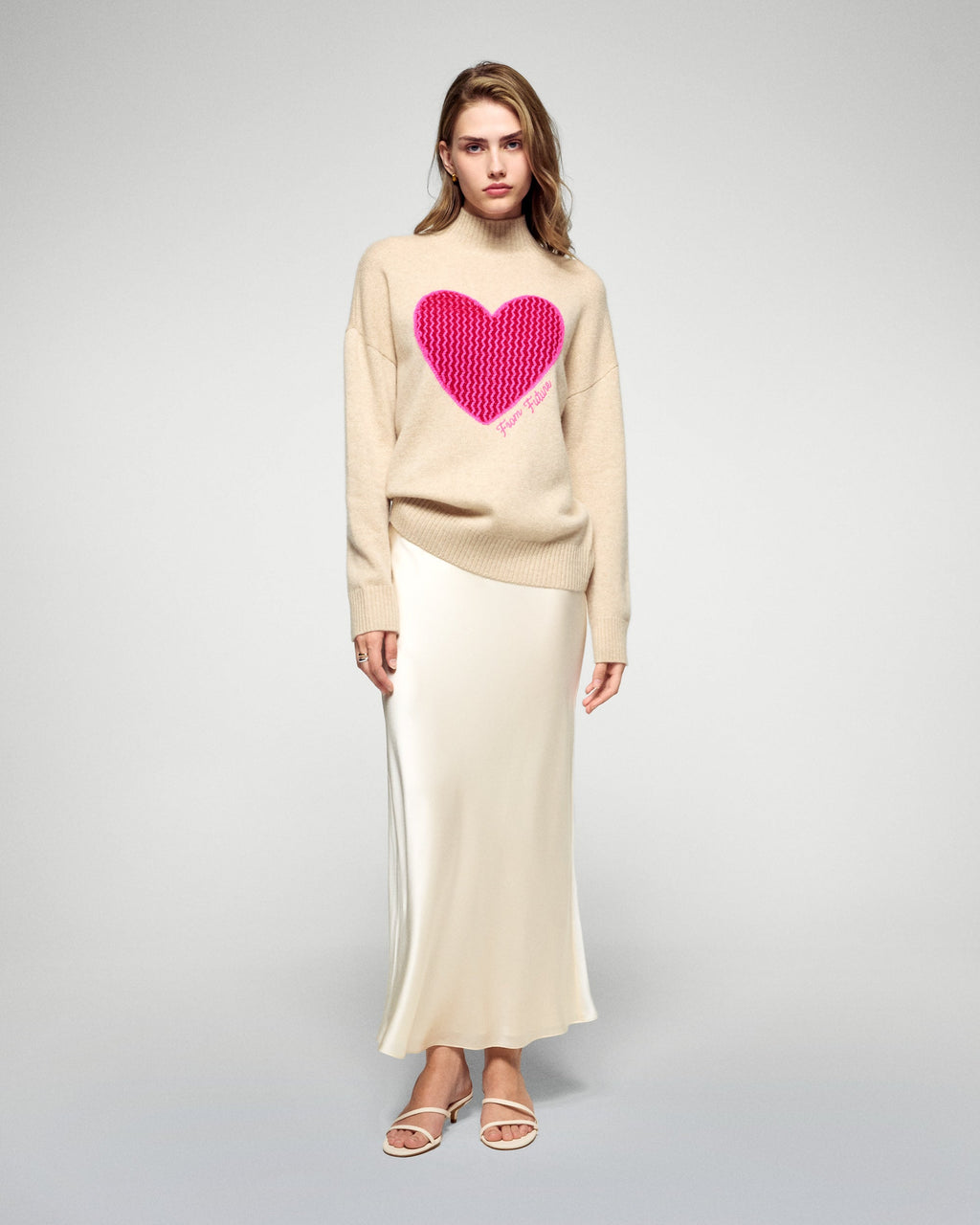 Maglione Collo Alto Cuore - Beige Melange - Donna