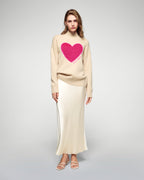 Maglione Collo Alto Cuore - Beige Melange - Donna