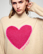 Maglione Collo Alto Cuore - Beige Melange - Donna
