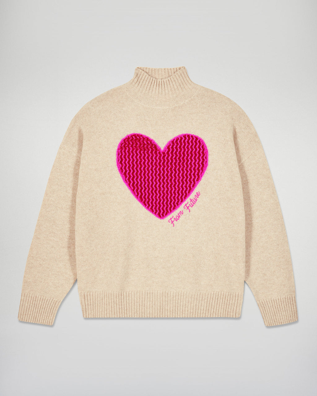 Maglione Collo Alto Cuore - Beige Melange - Donna