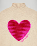 Maglione Collo Alto Cuore - Beige Melange - Donna