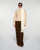 Pull Col Montant Liserés Contrastés - Beige Chiné - Femme