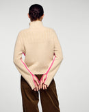 Pull Col Montant Liserés Contrastés - Beige Chiné - Femme