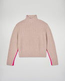 Pull Col Montant Liserés Contrastés - Beige Chiné - Femme