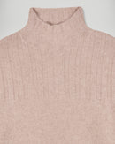 Pull Col Montant Liserés Contrastés - Beige Chiné - Femme