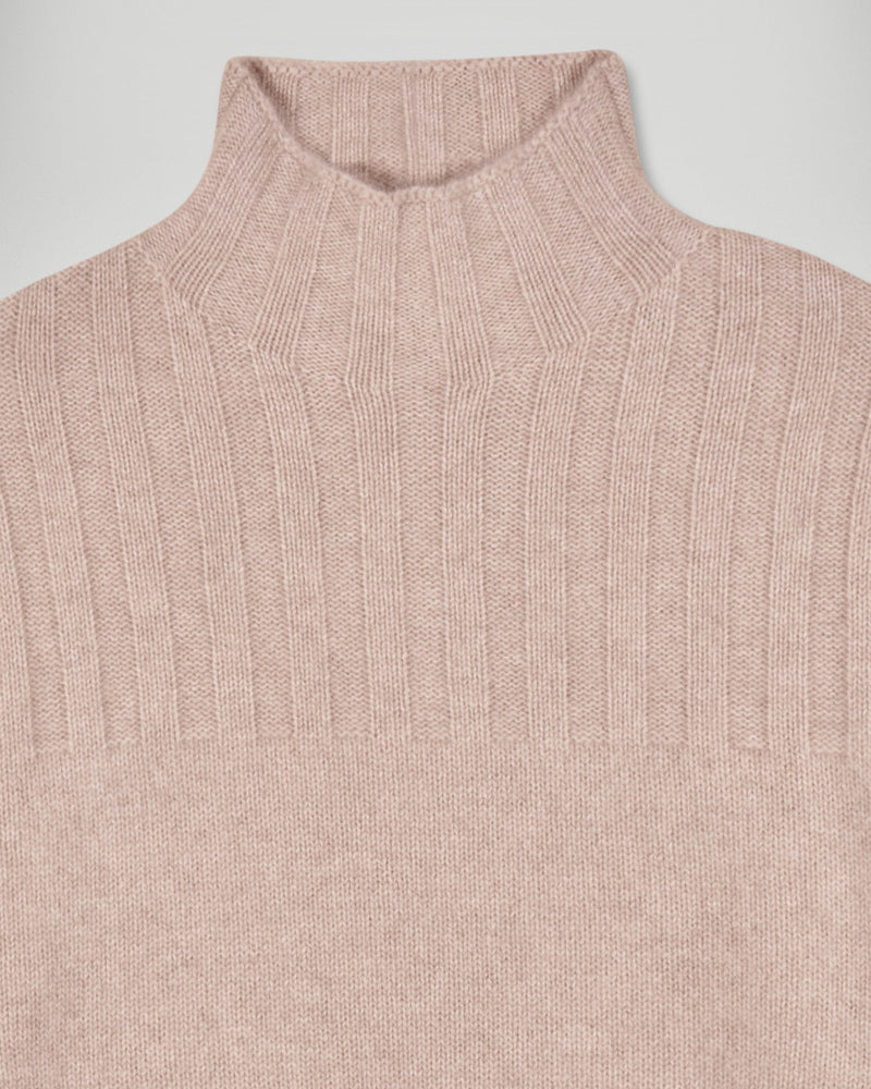 Pull Col Montant Liserés Contrastés - Beige Chiné - Femme