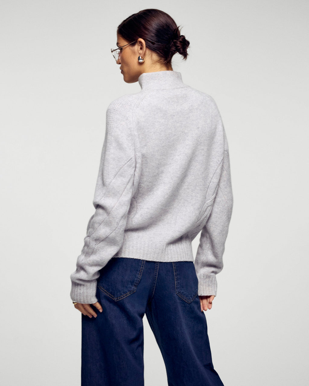 Cable-Knit Zip-Neck Jumper - Light Mottled Grey - Women