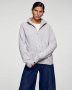 Cable-Knit Zip-Neck Jumper - Light Mottled Grey - Women