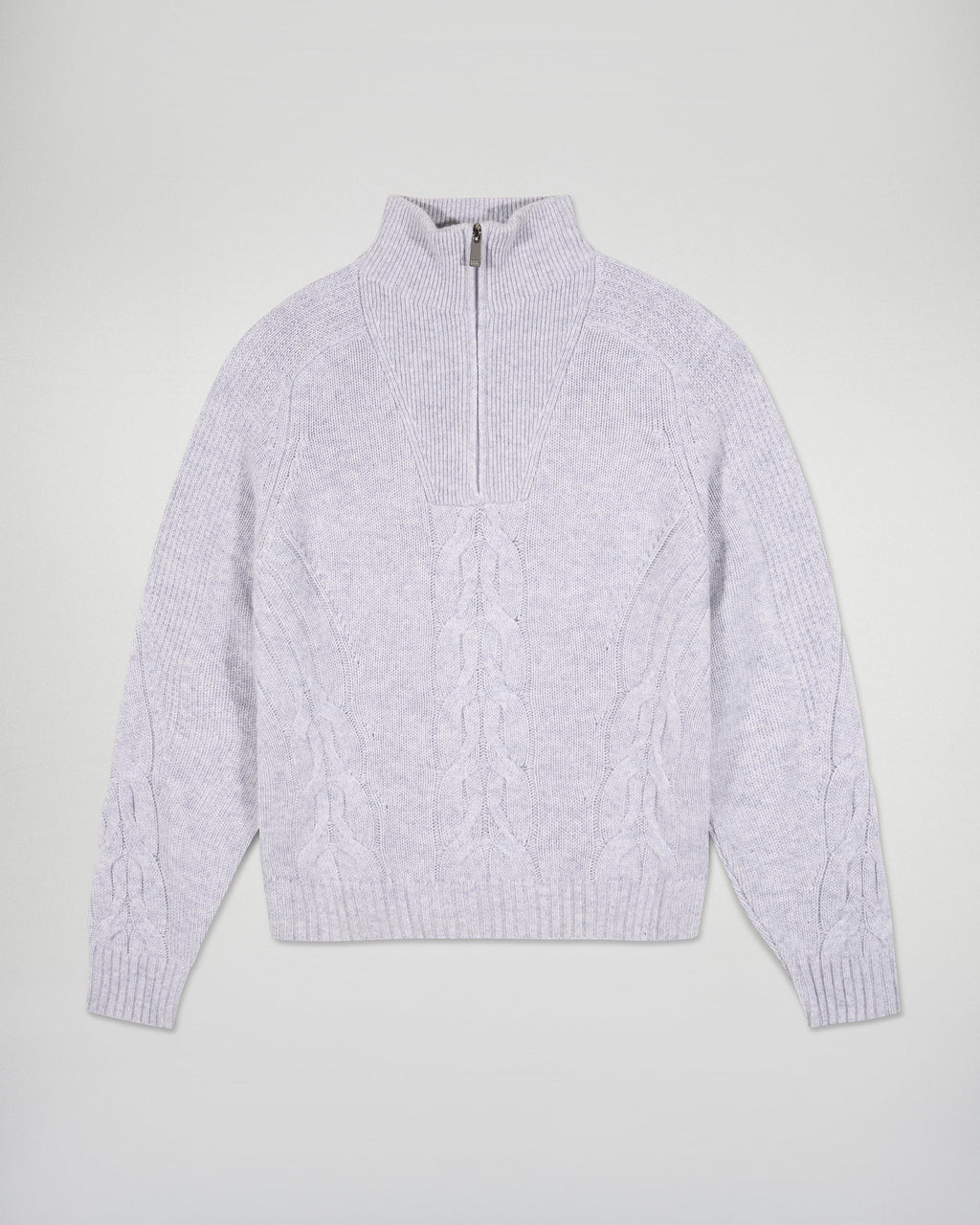 Cable-Knit Zip-Neck Jumper - Light Mottled Grey - Women