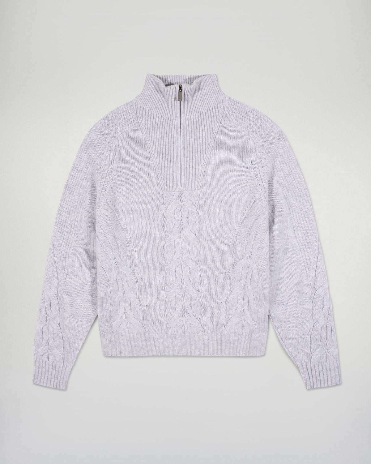 Cable-Knit Zip-Neck Jumper - Light Mottled Grey - Women