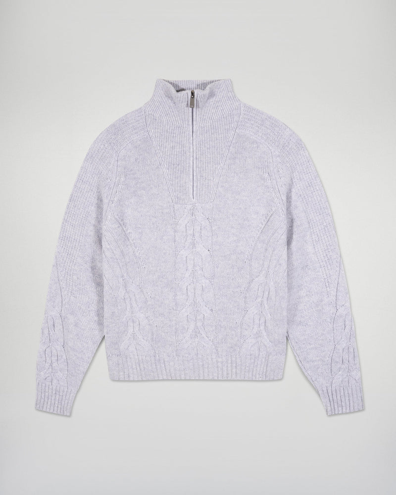 Pull Col Camionneur À Torsades - Gris Chiné Clair - Femme