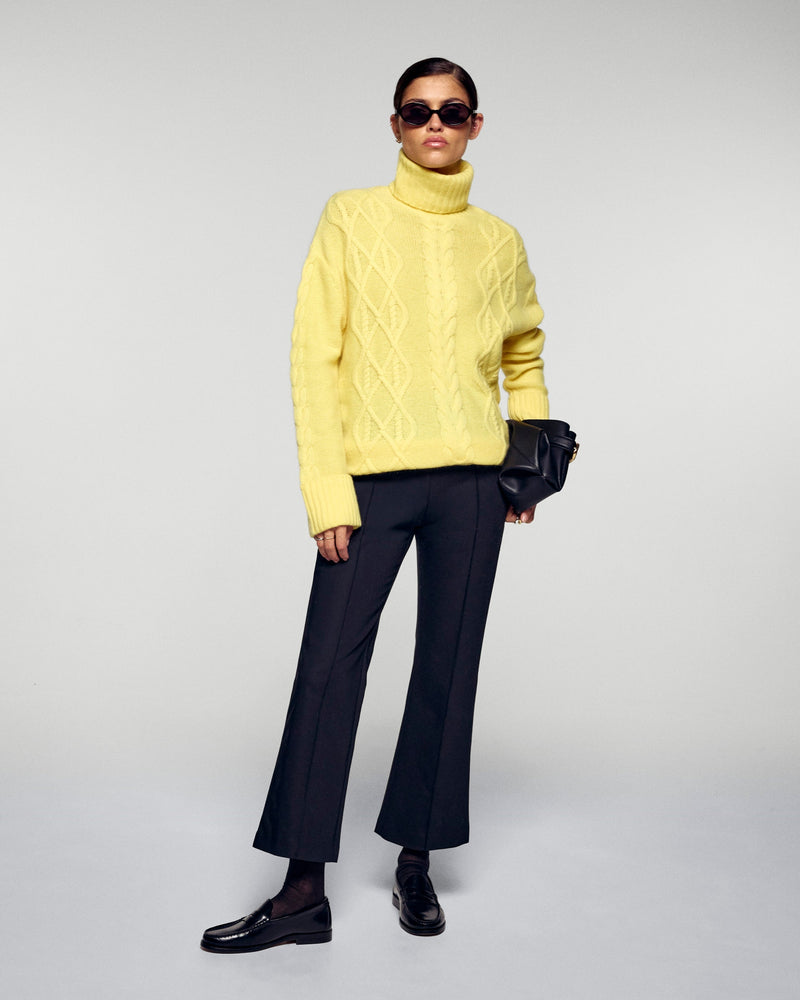 Pull Col Roulé À Torsades - Creamy Yellow - Femme