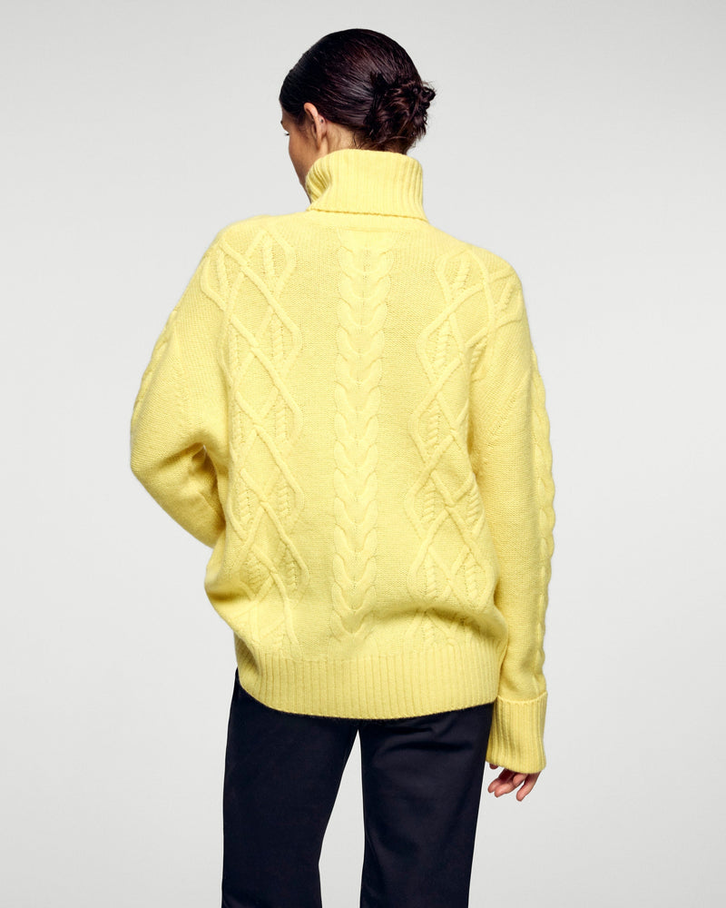 Pull Col Roulé À Torsades - Creamy Yellow - Femme