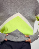 Pull Col Montant Color Block - Gris Chiné Foncé - Femme