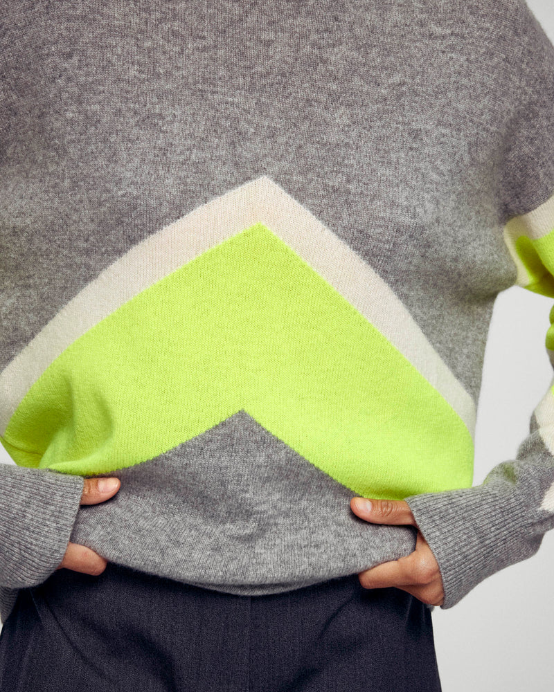 Pull Col Montant Color Block - Gris Chiné Foncé - Femme